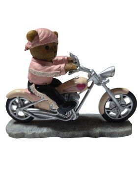Headed For A Cure Faithful Fuzzies Bear Figurine On Motorcycle Pink Heart Design